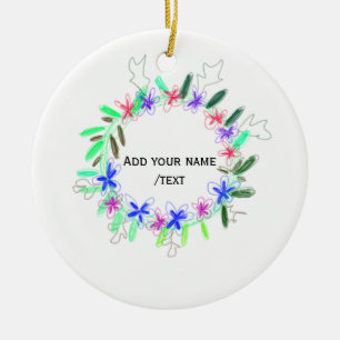 colourful garland wreath Christmas waadd name text Ceramic Tree Decoration