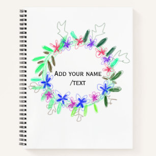 colourful garland wreath Christmas waadd name text Notebook