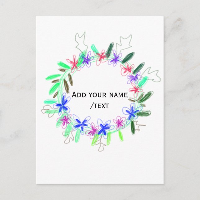colourful garland wreath Christmas waadd name text Postcard (Front)