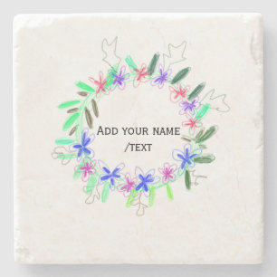 colourful garland wreath Christmas waadd name text Stone Coaster