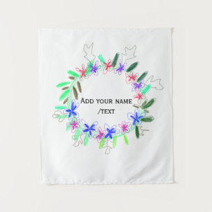 colourful garland wreath Christmas waadd name text Tapestry