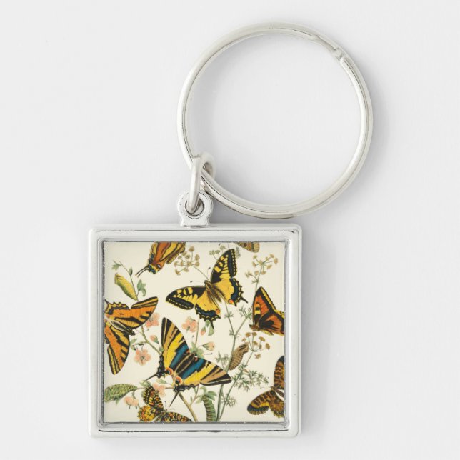 Colourful Gathering of Butterflies and Caterpillar Key Ring (Front)