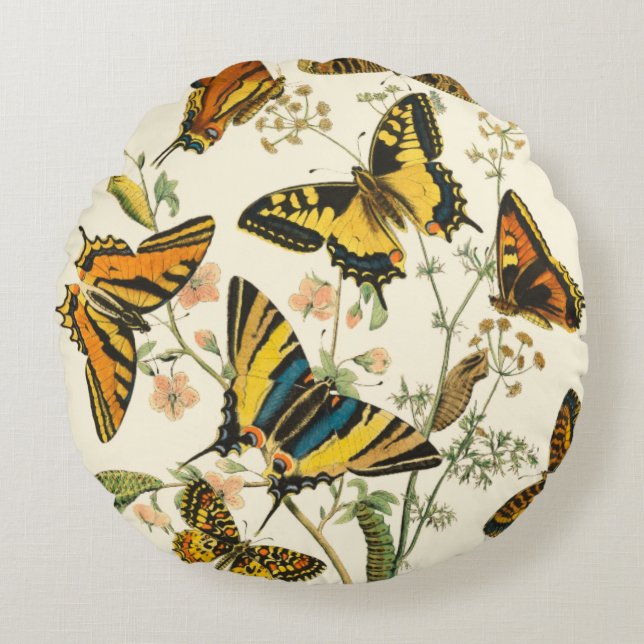 Colourful Gathering of Butterflies and Round Cushion (Front)
