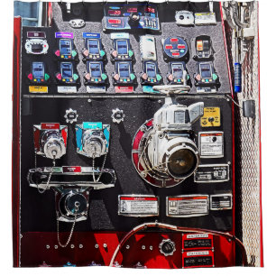 Colourful Gauges on Fire Engine Shower Curtain