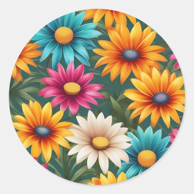 Colourful Gazania Summer Pattern Classic Round Sticker (Front)