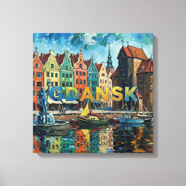 Colourful Gdansk Waterfront Scene Canvas Print (Front)