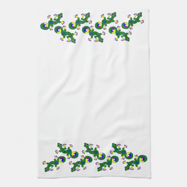 Colourful Gecko Lizards Tea Towel (Vertical)