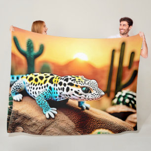 Colourful Gecko Rocks Design Fleece Blanket