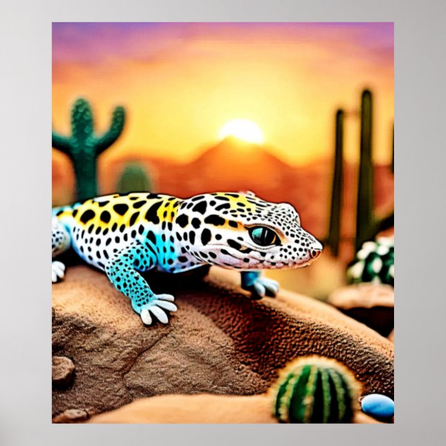 Colourful Gecko Rocks Design Poster (Front)