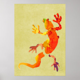 Colourful gecko watercolor illustration poster