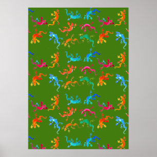 Colourful geckos nature  watercolor illustration poster