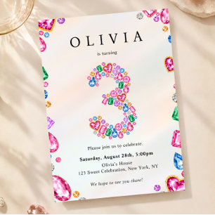 Colourful Gemstone 3rd Birthday Rhinestone Jewel Invitation