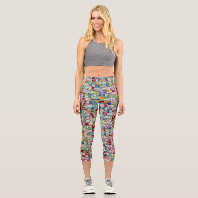 Colourful Gemstone Crystal Cluster Strings Capri Leggings (Front)