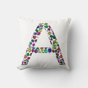 Colourful Gemstone Initial A Floral Pattern Cushion