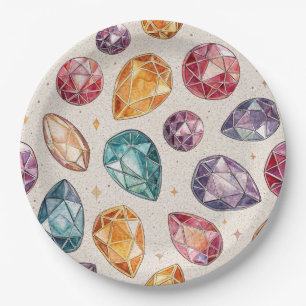 Colourful Gemstone Pattern (1) Paper Plate