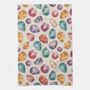 Colourful Gemstone Pattern (1) Tea Towel