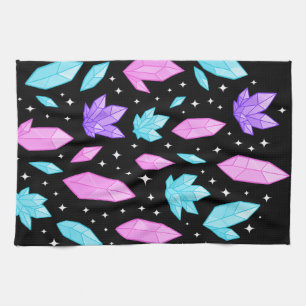 Colourful Gemstones in Cosmic Space Tea Towel