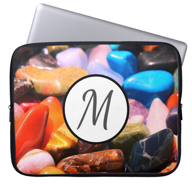 Colourful Gemstones Monogram Computer Laptop Sleeve (Front)
