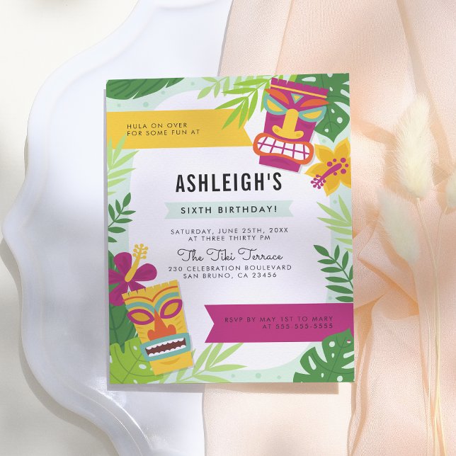 Colourful Gender Neutral Hawaiian Birthday Party Invitation Postcard (Creator Uploaded)