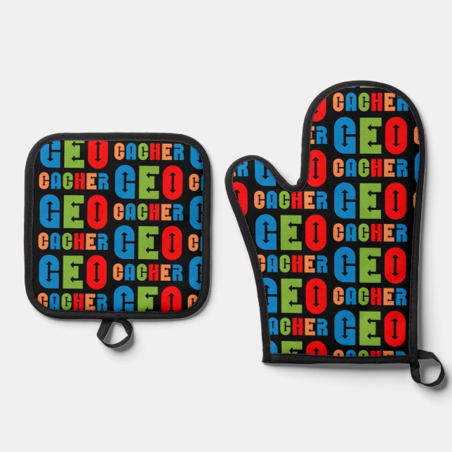 Colourful Geocacher Arrows Oven Mitt & Pot Holder Set (Front)