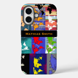 colourful geographic mixed world-maps iPhone 16 case