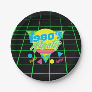 Colourful Geometric 1980s 80s Birthday Party Paper Plate