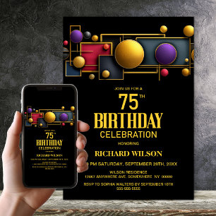 Colourful Geometric 75th Birthday Party Invitation