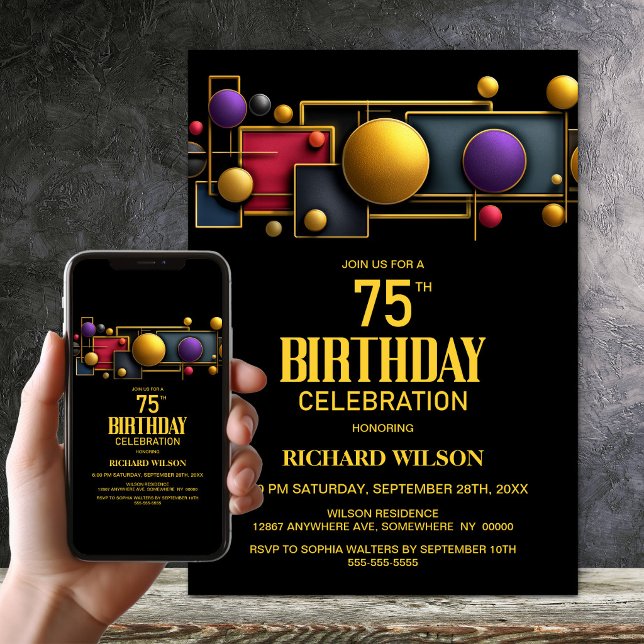 Colourful Geometric 75th Birthday Party Invitation (Creator Uploaded)
