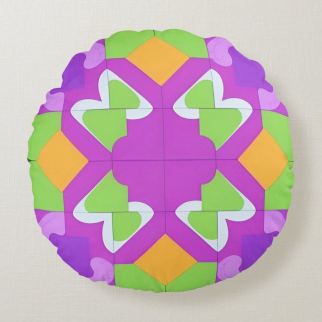 Colourful Geometric Abstract Design Round Cushion (Front)
