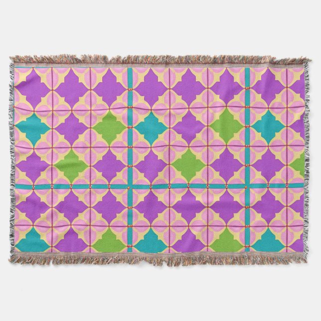 Colourful Geometric Abstract Design Throw Blanket (Front)