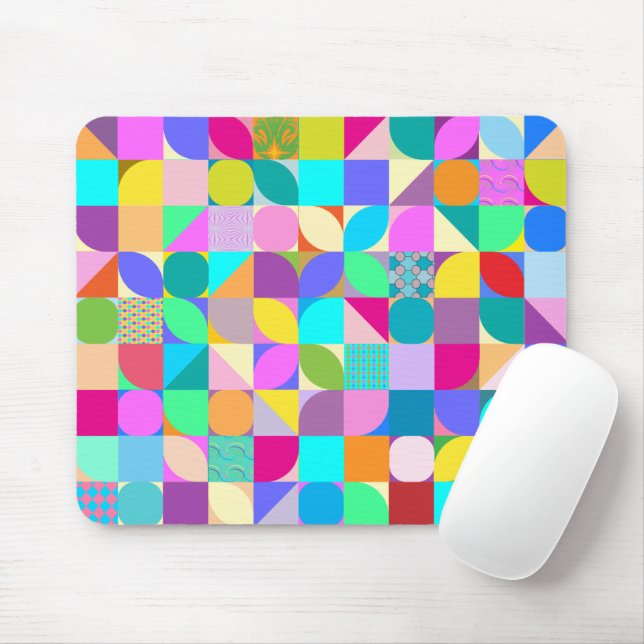 Colourful Geometric Abstract Fun Graphic Mouse Pad (With Mouse)