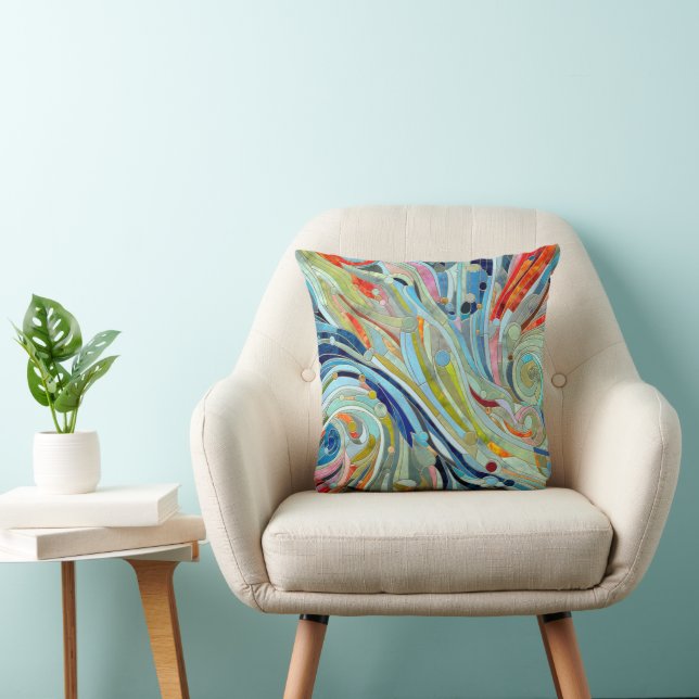 Colourful Geometric Abstract Mosaic Art Cushion (Chair)