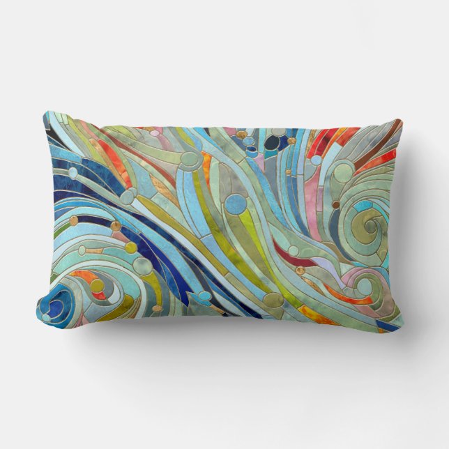 Colourful Geometric Abstract Mosaic Art Lumbar Cushion (Front)
