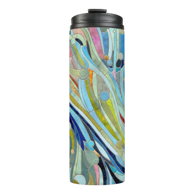 Colourful Geometric Abstract Mosaic Art Thermal Tumbler (Front)