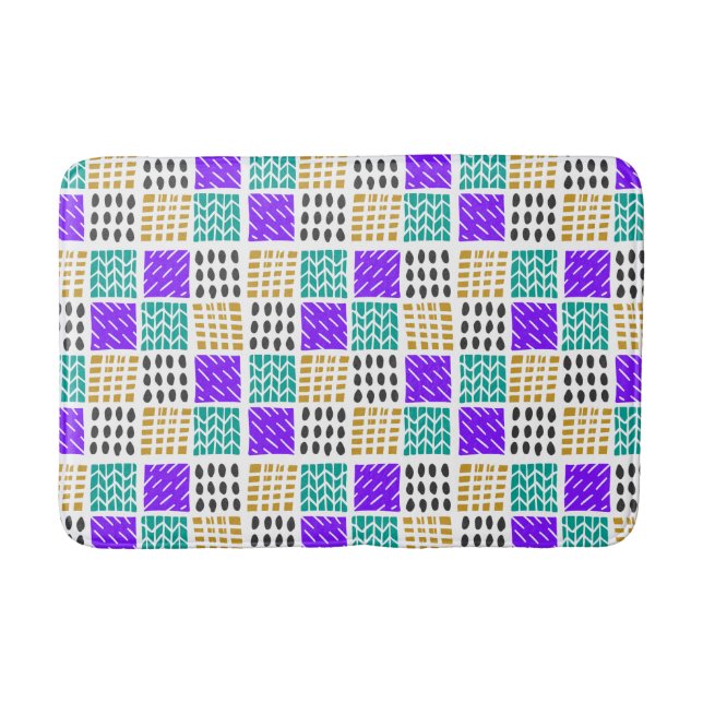 Colourful Geometric Abstract Squares Pattern Bath Mat (Front)