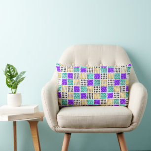 Colourful Geometric Abstract Squares Pattern Lumbar Cushion