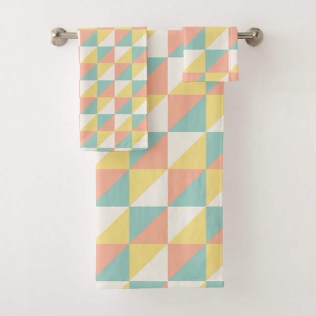Colourful Geometric Abstract Triangle Modern Bath Towel Set (Insitu)