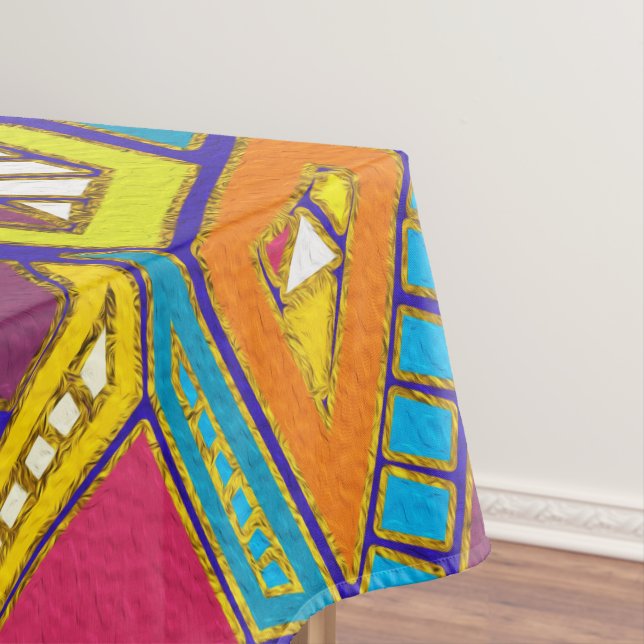 Colourful Geometric African Tribal Pattern Tablecloth (In Situ)