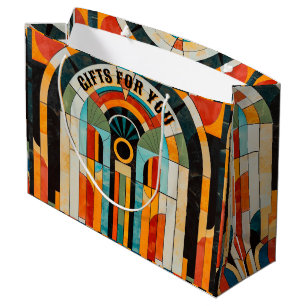 Colourful geometric art deco pattern 2 large gift bag