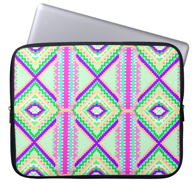 Colourful Geometric Boho Pattern Laptop Sleeve (Front)