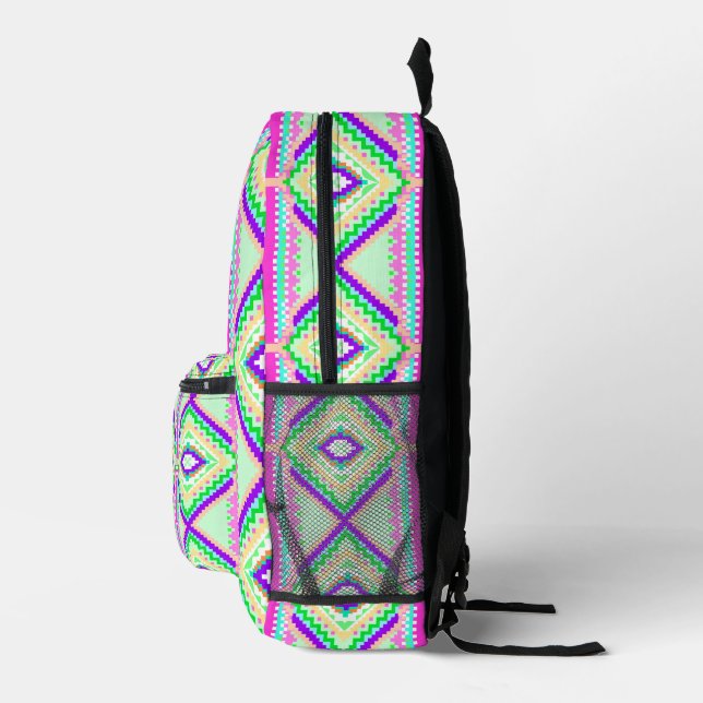 Colourful Geometric Boho Pattern Printed Backpack (Right)