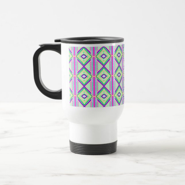 Colourful Geometric Boho Pixel Art Travel Mug (Left)