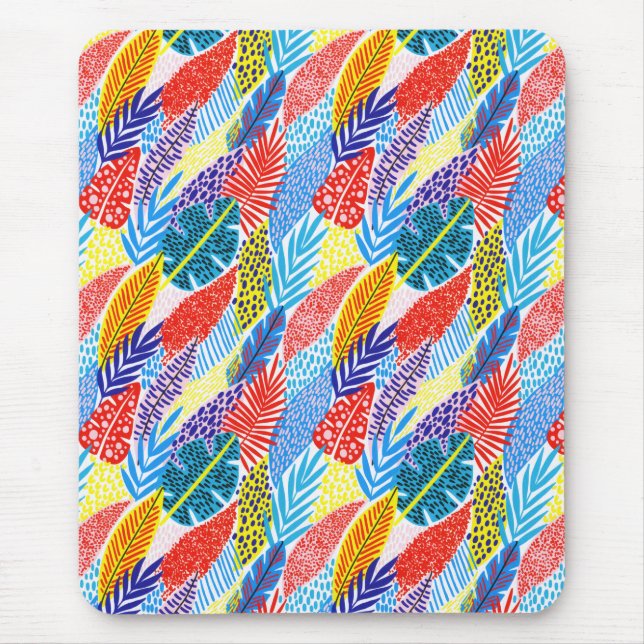 Colourful Geometric Boho Tropical Jungle Floral Mouse Pad (Front)