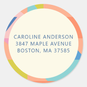 Colourful Geometric Border Custom Return Address Classic Round Sticker