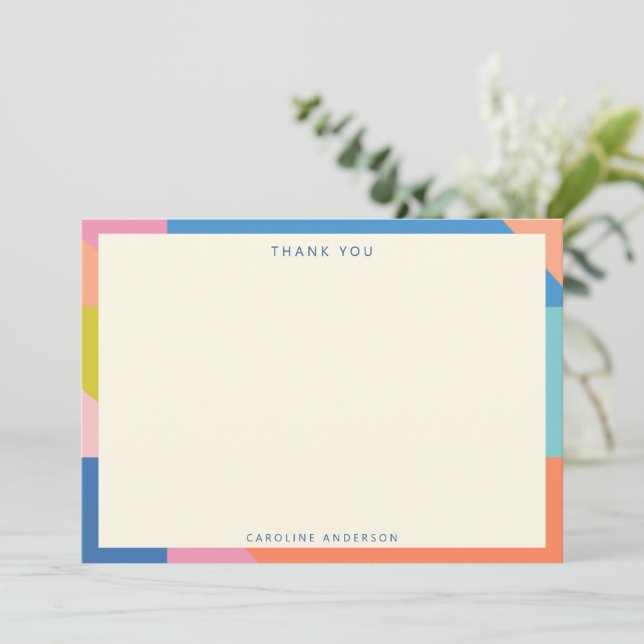 Colourful Geometric Border Personalised Name  Thank You Card (Standing Front)