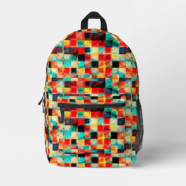 Colourful geometric bright design printed backpack (Front)