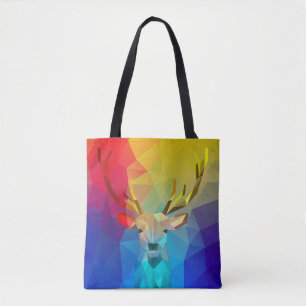 Colourful geometric caribou hologram illustration tote bag