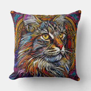 Colourful Geometric Cat Abstract Style Scene 🐱 Cushion