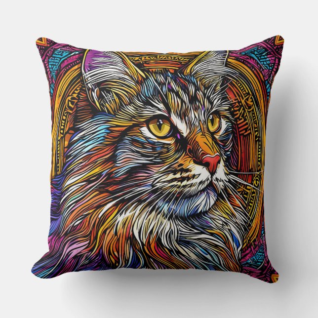 Colourful Geometric Cat Abstract Style Scene 🐱 Cushion (Front)