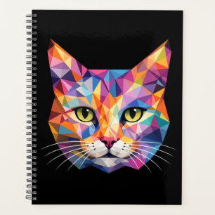 Colourful Geometric Cat Face Low Poly Triangle Art Planner